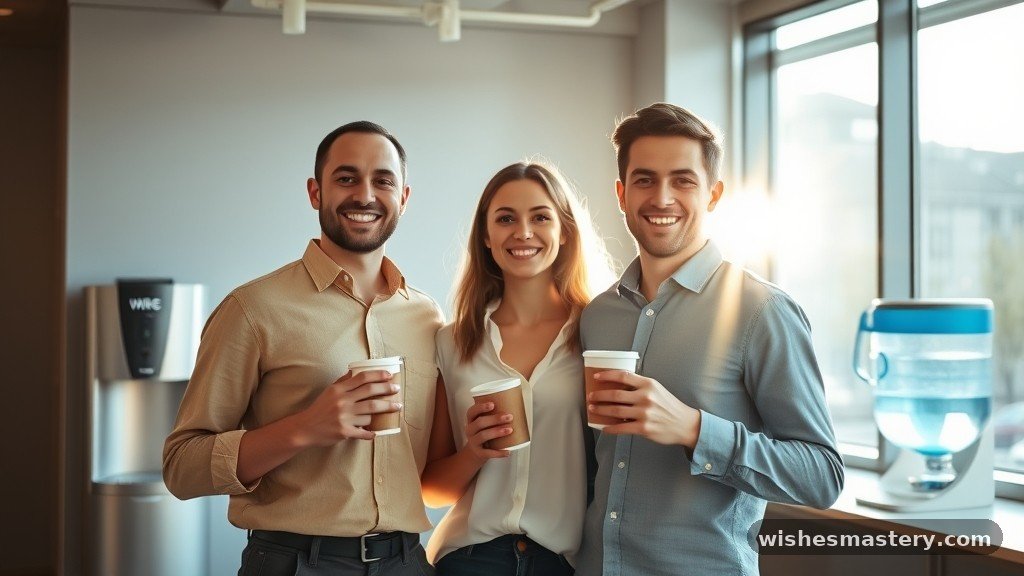 Lighthearted first day of job wishes focused on water cooler talk